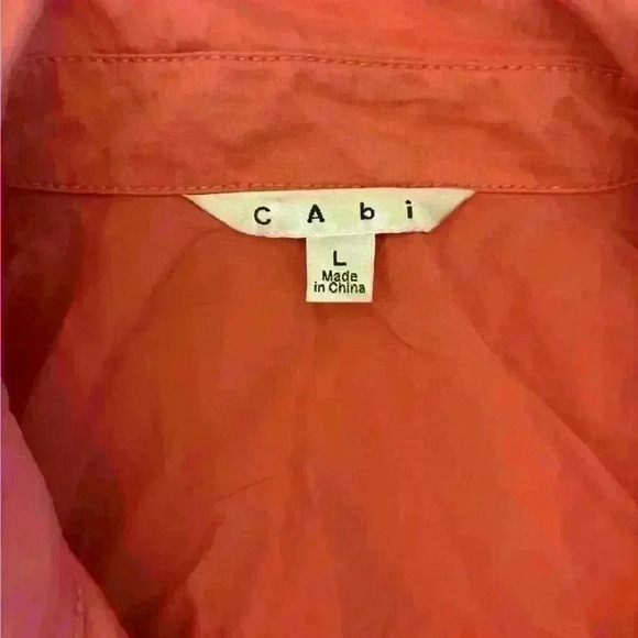CAbi Cropped MOTO Zip JACKET Womens L Coat Peach Melon Coral Sheen Nylon LARGE - Picture 4 of 6